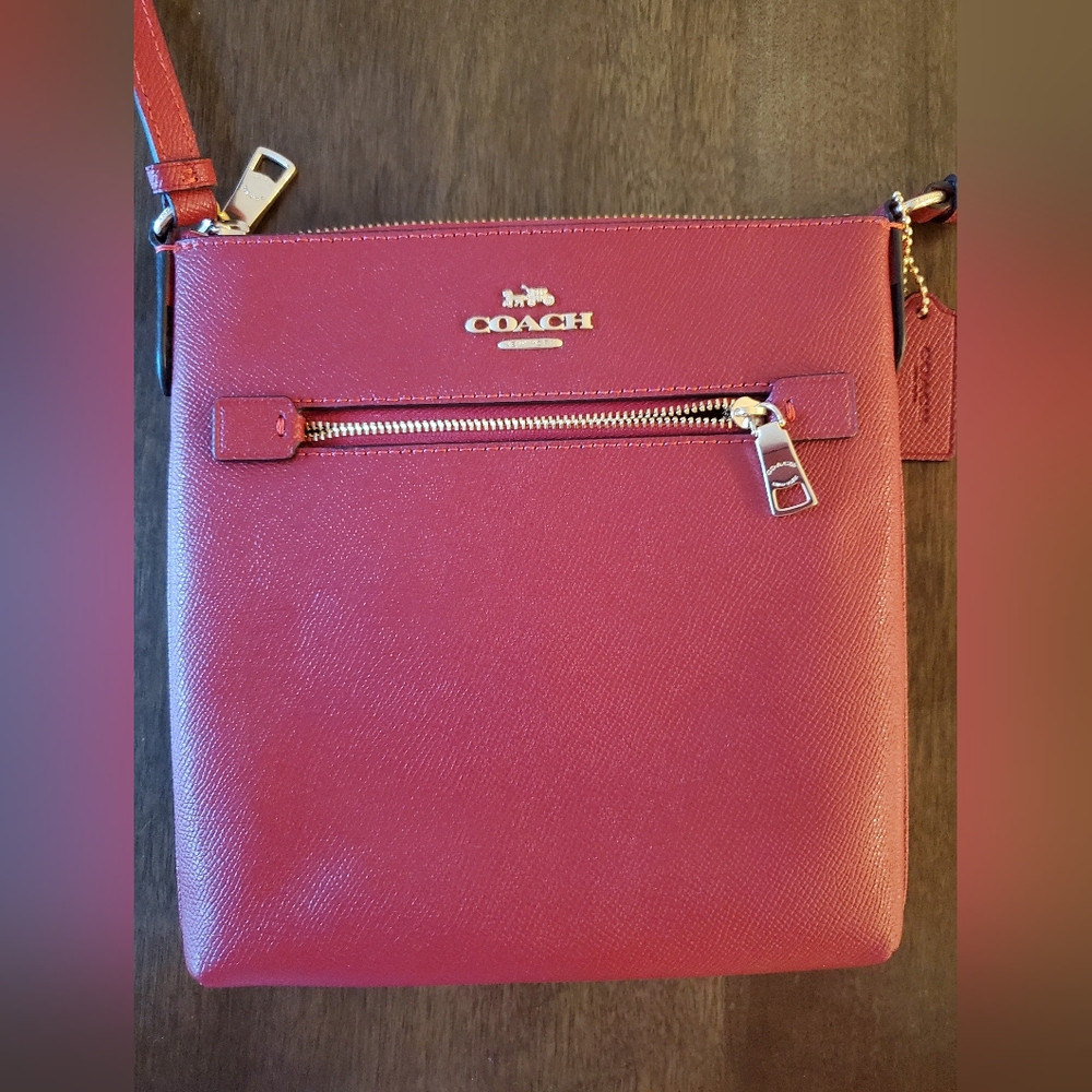 Coach Leather Crossbody File Bag in Red with Gold Hardware